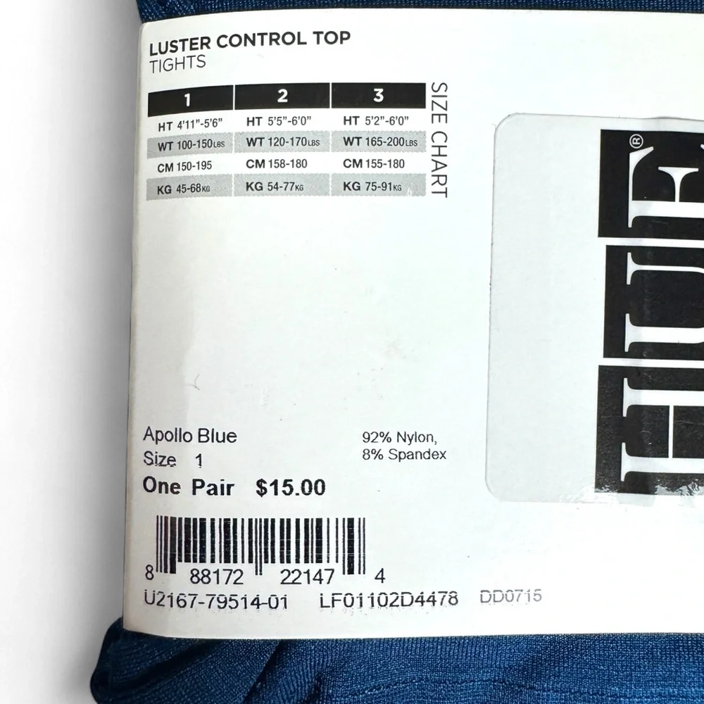 HUE Apollo Blue Luster Control‎ Top Tights Womens Size 1